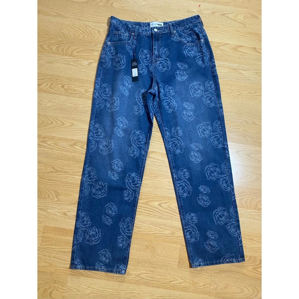 Fashion Nova Secret Garden Floral Print Straight Leg Jeans Medium Wash 13 NWT